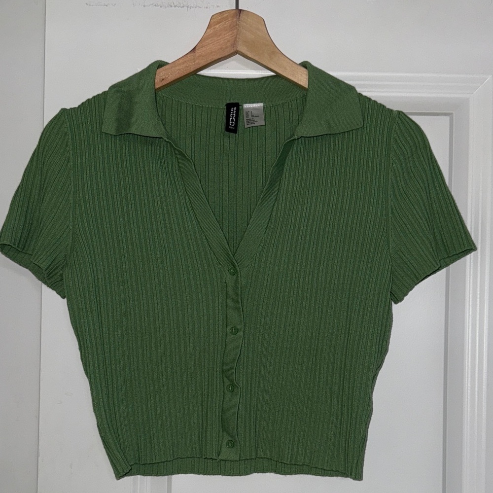Divided Green Ribbed Button-Down Shirt